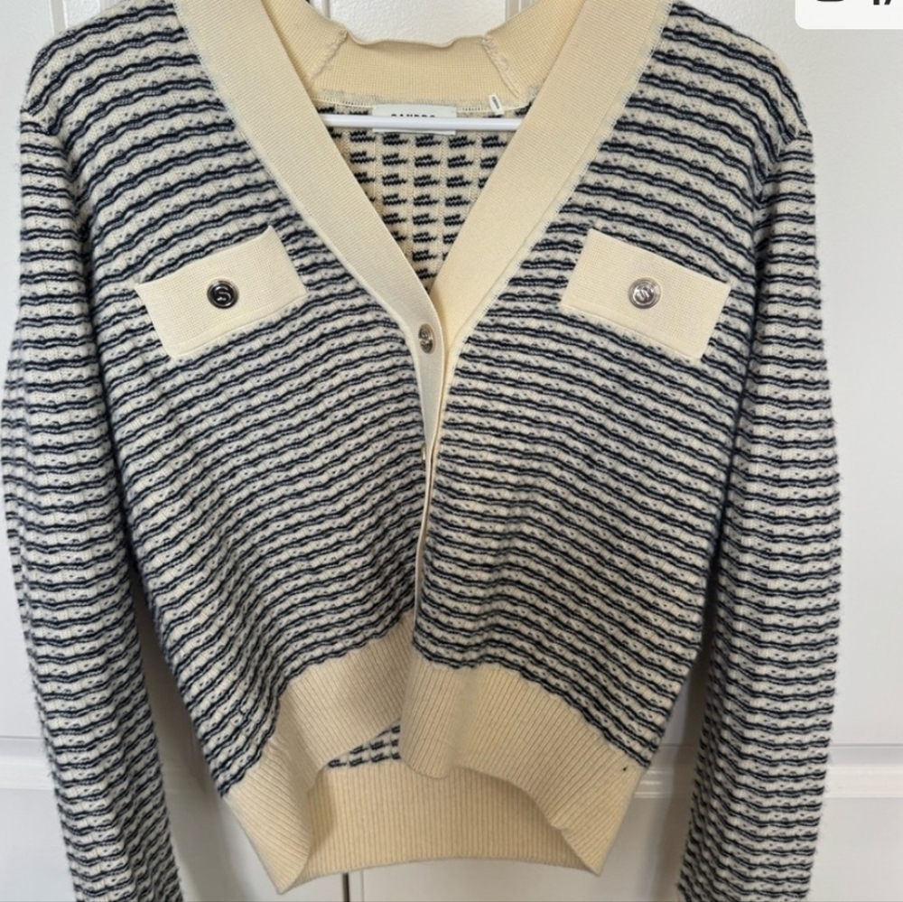 Sandro Women's Striped Black and Cream Cardigan - Picture 4 of 4